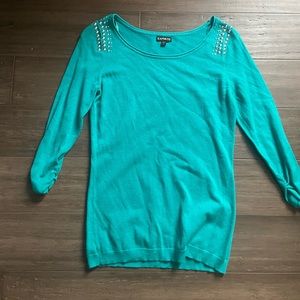 TEAL EXPRESS GLITSY SHOULDER SWEATER small